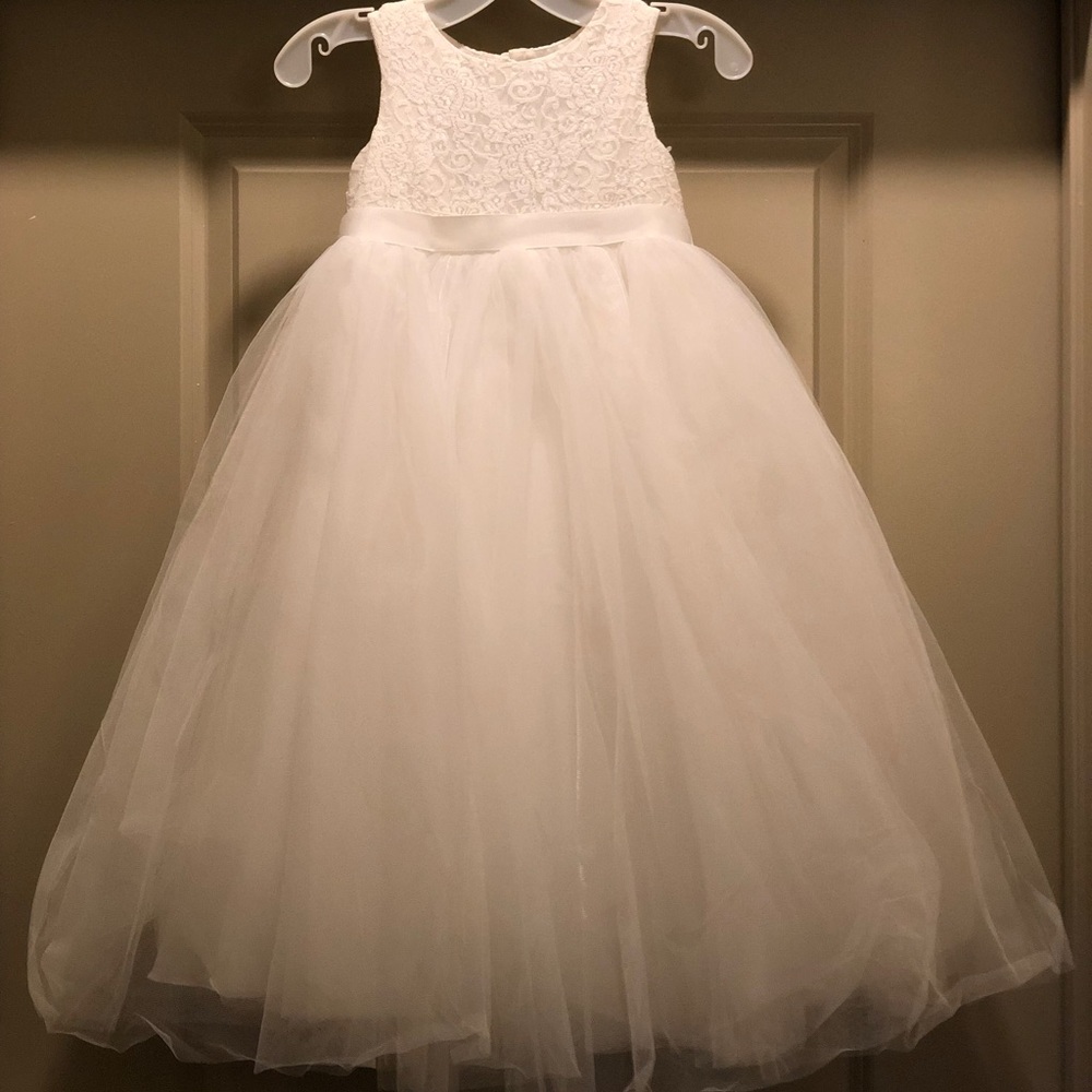 Heart Back Flower Girl Dress with Lace Detailing